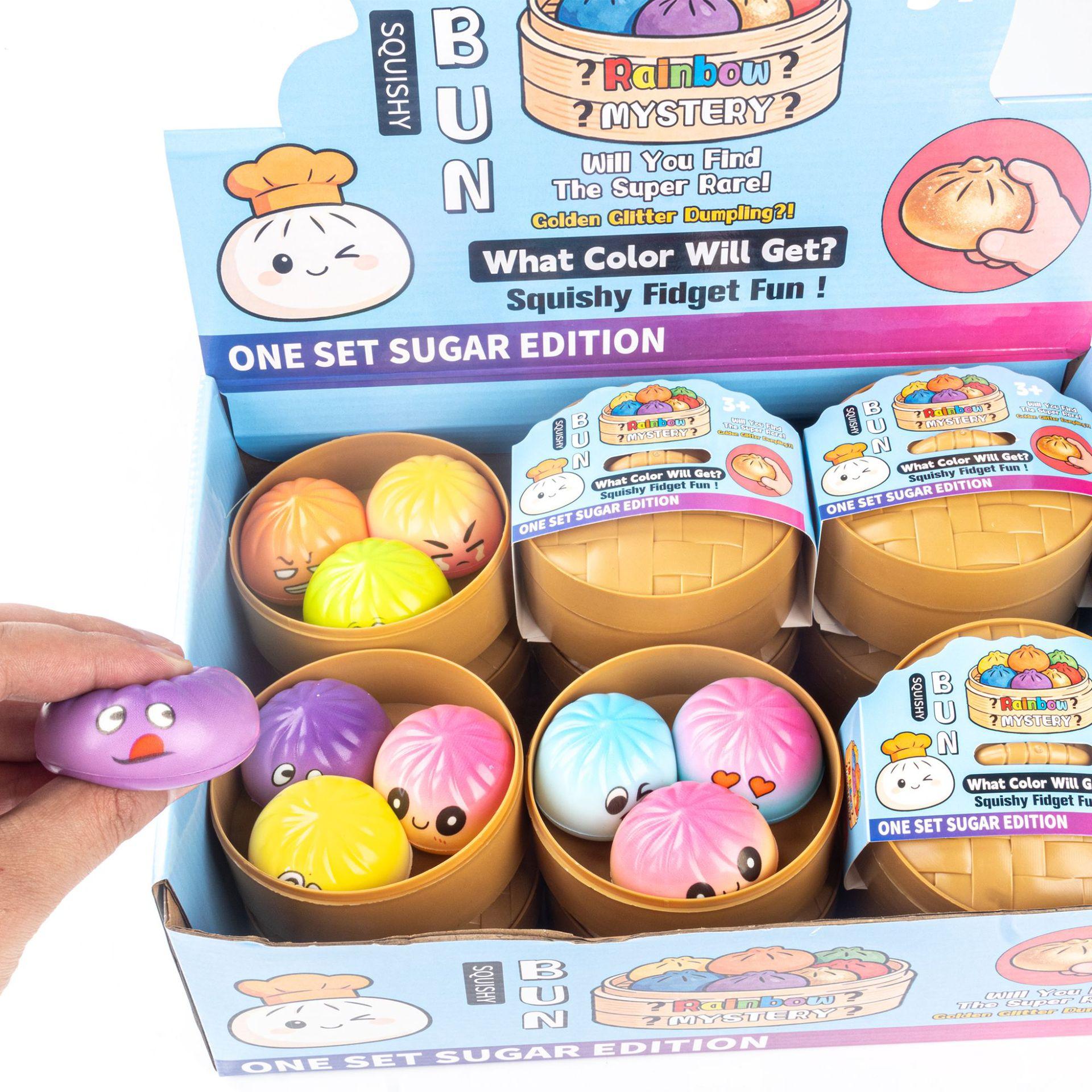Mystery Rainbow Squishy Bun Fidget Toy | Slow Rising Stress Relief Squeeze Toy, Cute Emoji Dumpling Toy with Steamer Box for Kids Adults Anxiety Relief