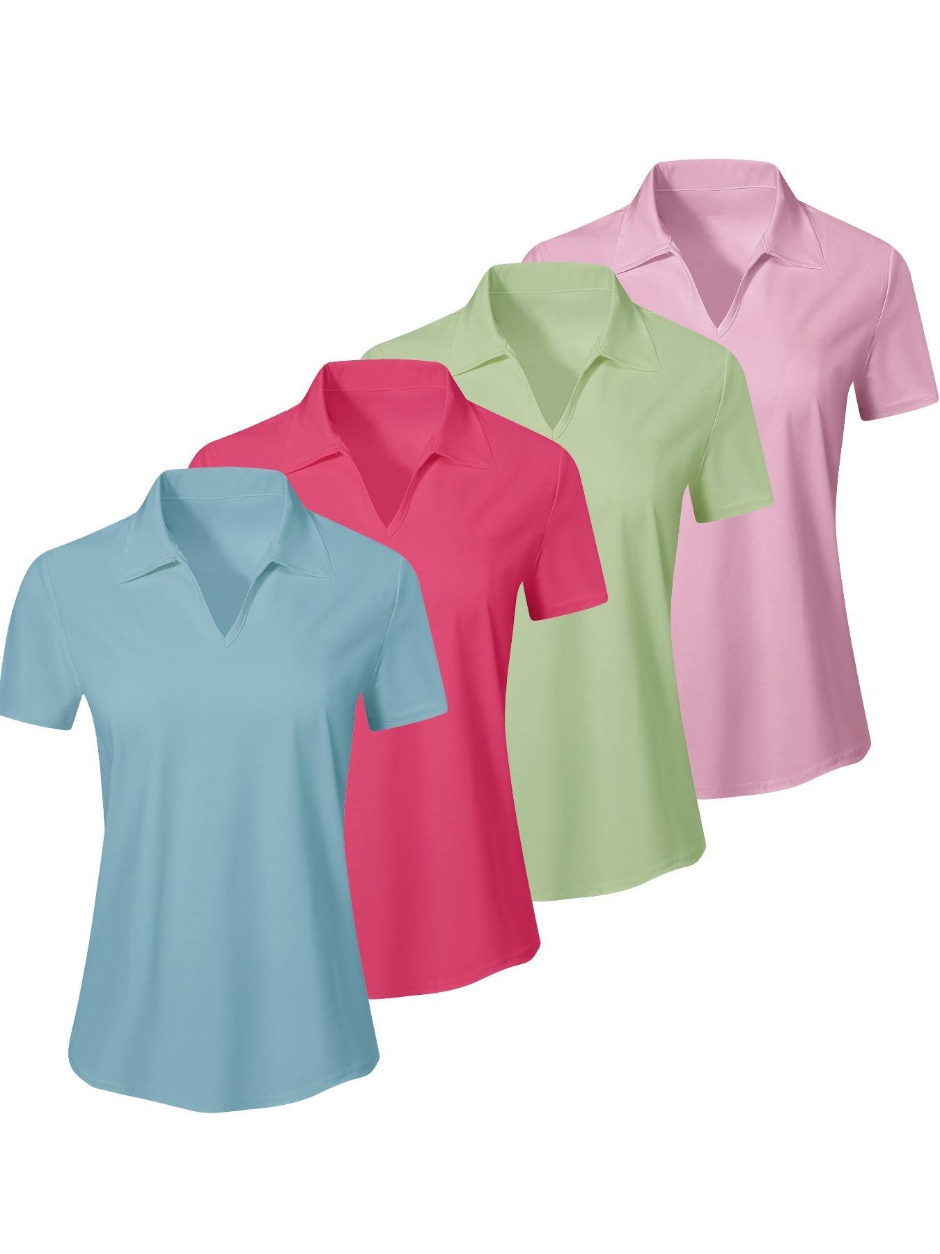 Women's Solid Color Sports Polo Shirt, Breathable Comfortable Short Sleeve Collared Top for Golf Baseball Tennis, Ladies Sportswear Athletic Style Activewear for All Seasons