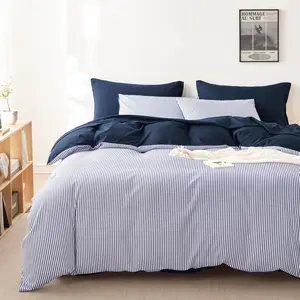 - Striped Comforter Set, Tickg Stripe Vertical Pstripe Neutral   Prted, Soft Lightweight Beddg, 3 count, Navy Blue, Full Size