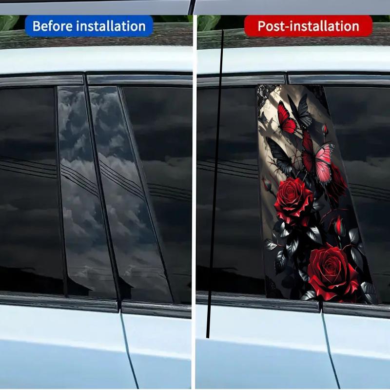 2 Pcs Red 2D Flat Car Decoration Stickers Rectangular Semi-Matte for Metal Plastic Ceramic Wood Surfaces Pink Matte Edge Transparent Auto Modification Decals