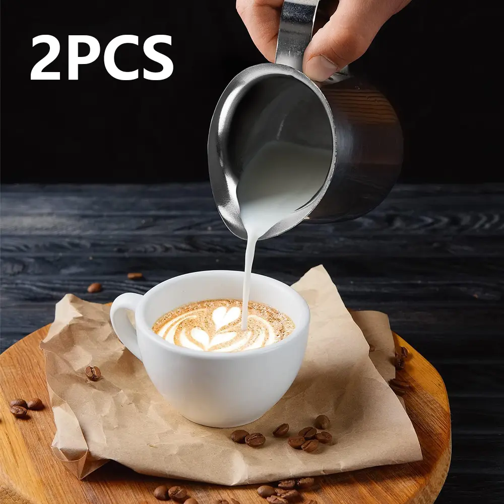 2pcs Mini Stainless Steel Milk Jug with Pour Spout, Ideal for Milk, Coffee Cream, Maple Syrup, Kitchen Utensils, Convenient Dairy Dispenser