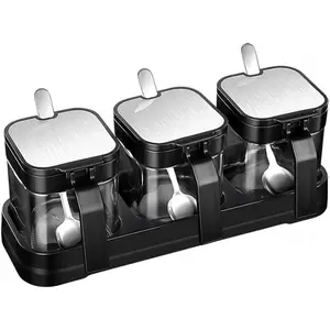 Glass Storage Jar Set with Lids and Stainless Steel Spoons, Suitable for Storing Sugar, Salt, Coffee and Tea for Home & Kitchen Use