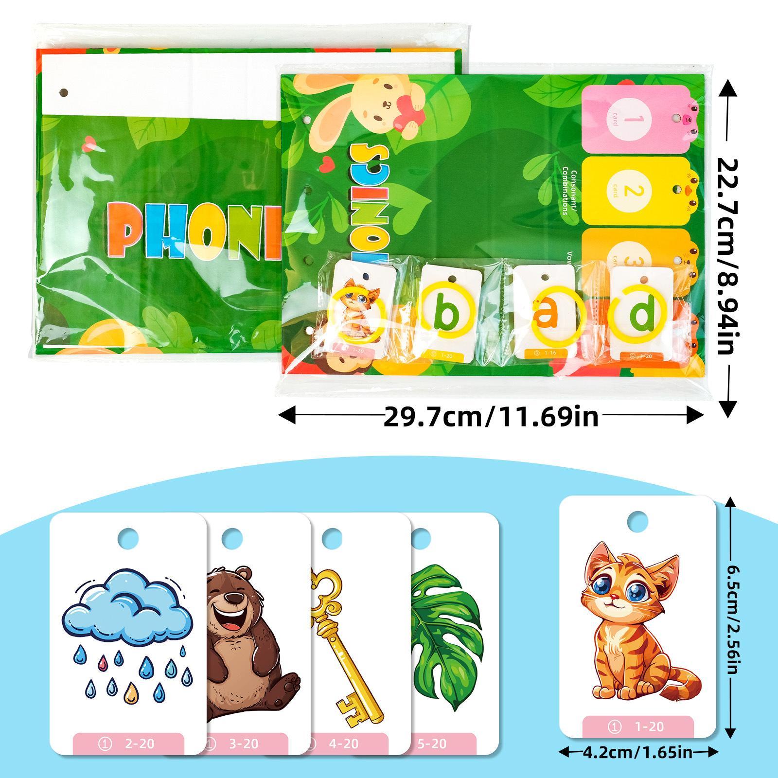 Random Color CVC Word Builder Games Cards, 80 Cards Learn To Read Montessori Word Building Desktop Pocket Chart Flash Cards Kit Flashcards Learning Alphabet