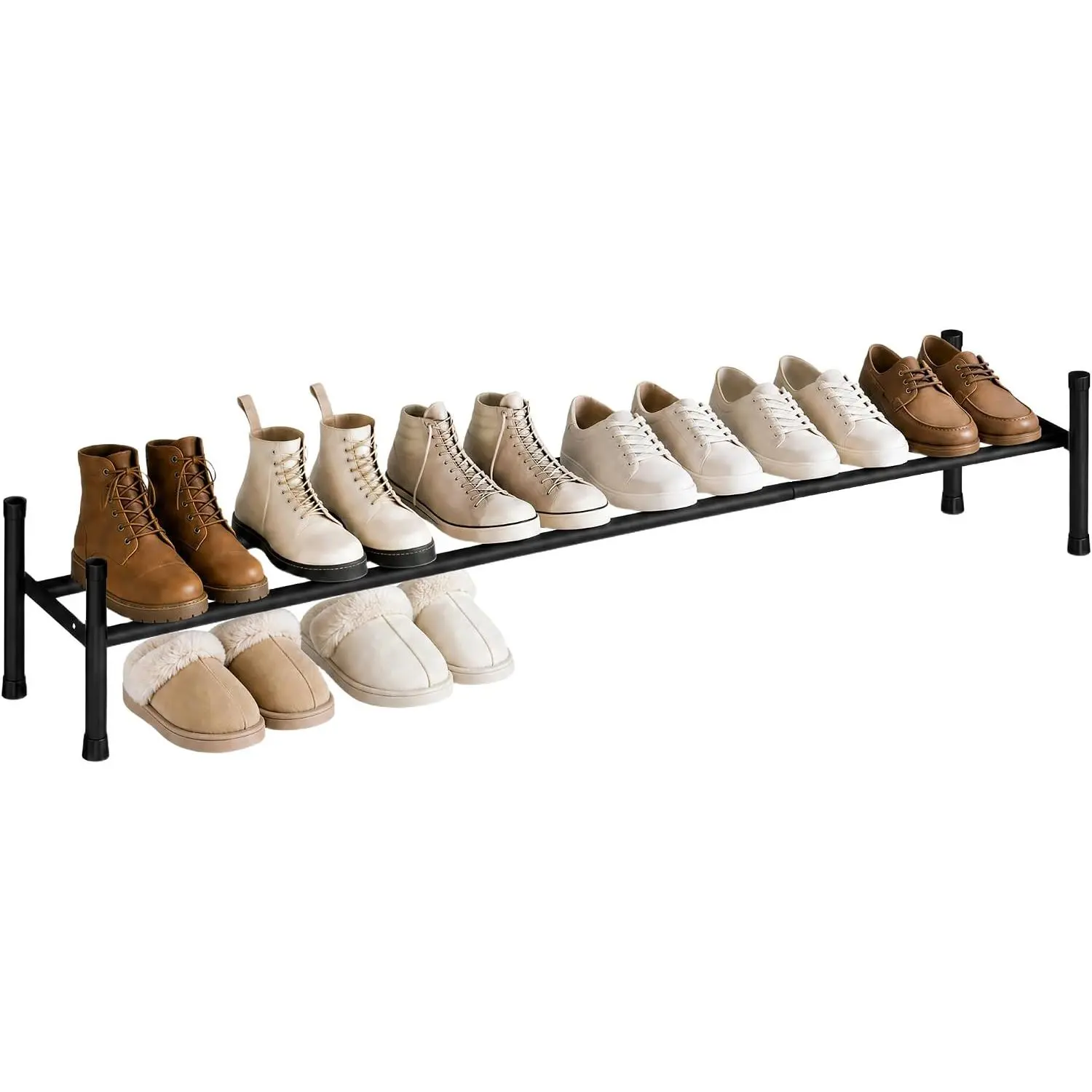 Long Expandable Shoe Rack, 6 Pairs Metal Wide Stackable Shoe Rack, Adjustable Shoes Shelf, Freestanding Shoes Organizer for Closet, Entryway, Hallway, Garage, Front Door, 1 Tier