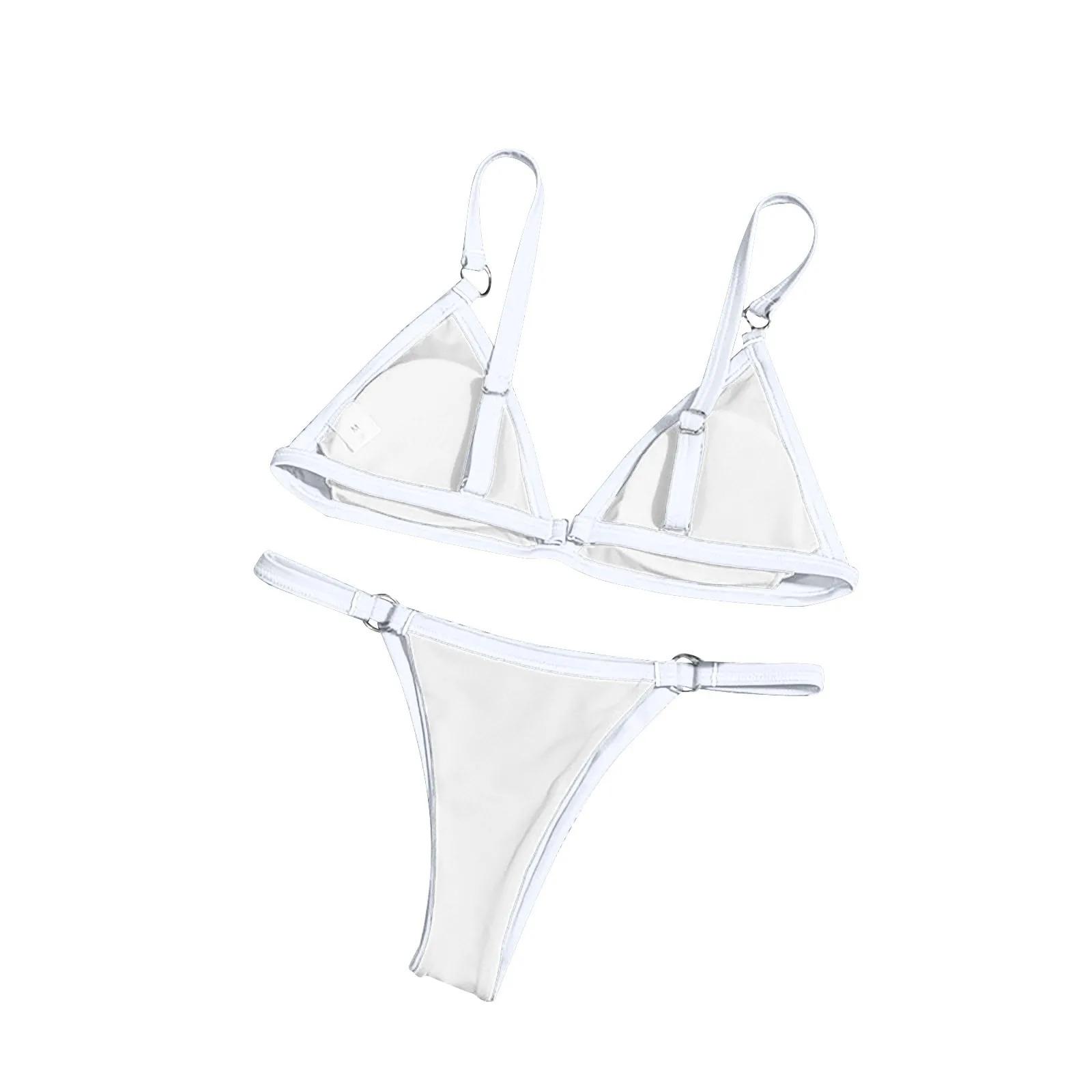 Vacation Woman Girl Solid Color Metal Buckle Sling Backless Split Swimwear Sexy Bikini Set Two Piece Swimsuit Bikinis Swimsuit