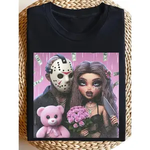 Dark Sweetheart Print T-Shirt from a Fashion Brand| Casual Crew Neck Tee for Men And Women Featuring Cartoon Applique, Made from Medium Stretch Fabric, Ideal for Everyday Use And Holiday Presents