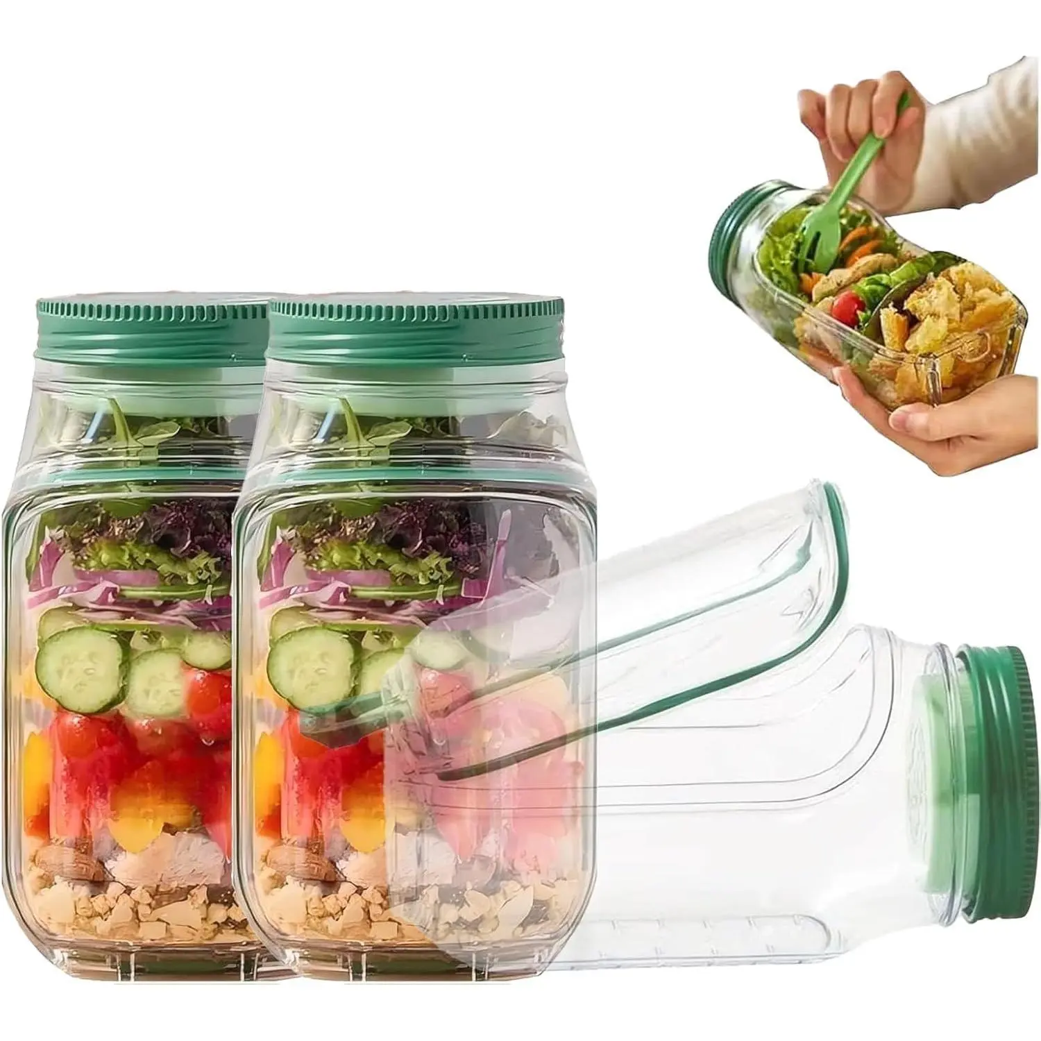 Transparent Leakproof Mason Jar Salad Container with Side Dressing Box, Reusable Lid, for Gym, Office Lunch Meal Prep (Kitchen Preserving Container), Reuse
