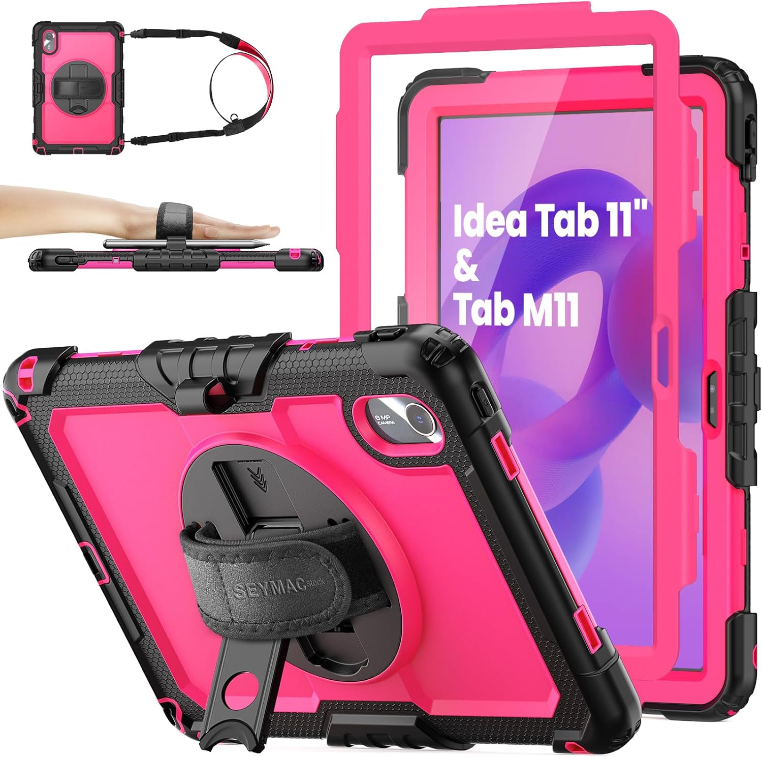Tablet Case for Lenovo Idea Tab M11 Drop Proof 360 Rotate Stand with Strap Pen Holder and Screen