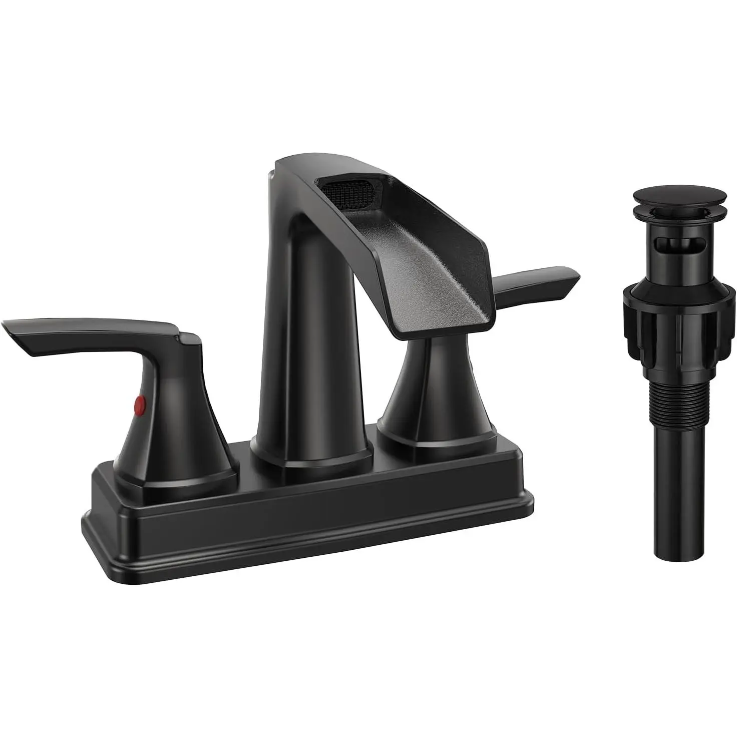 Matte Black Waterfall Bathroom Faucet, Centerset Bathroom Faucet |  Brass, 4 Inch Faucet for Bathroom Sink with Pop-up Drain