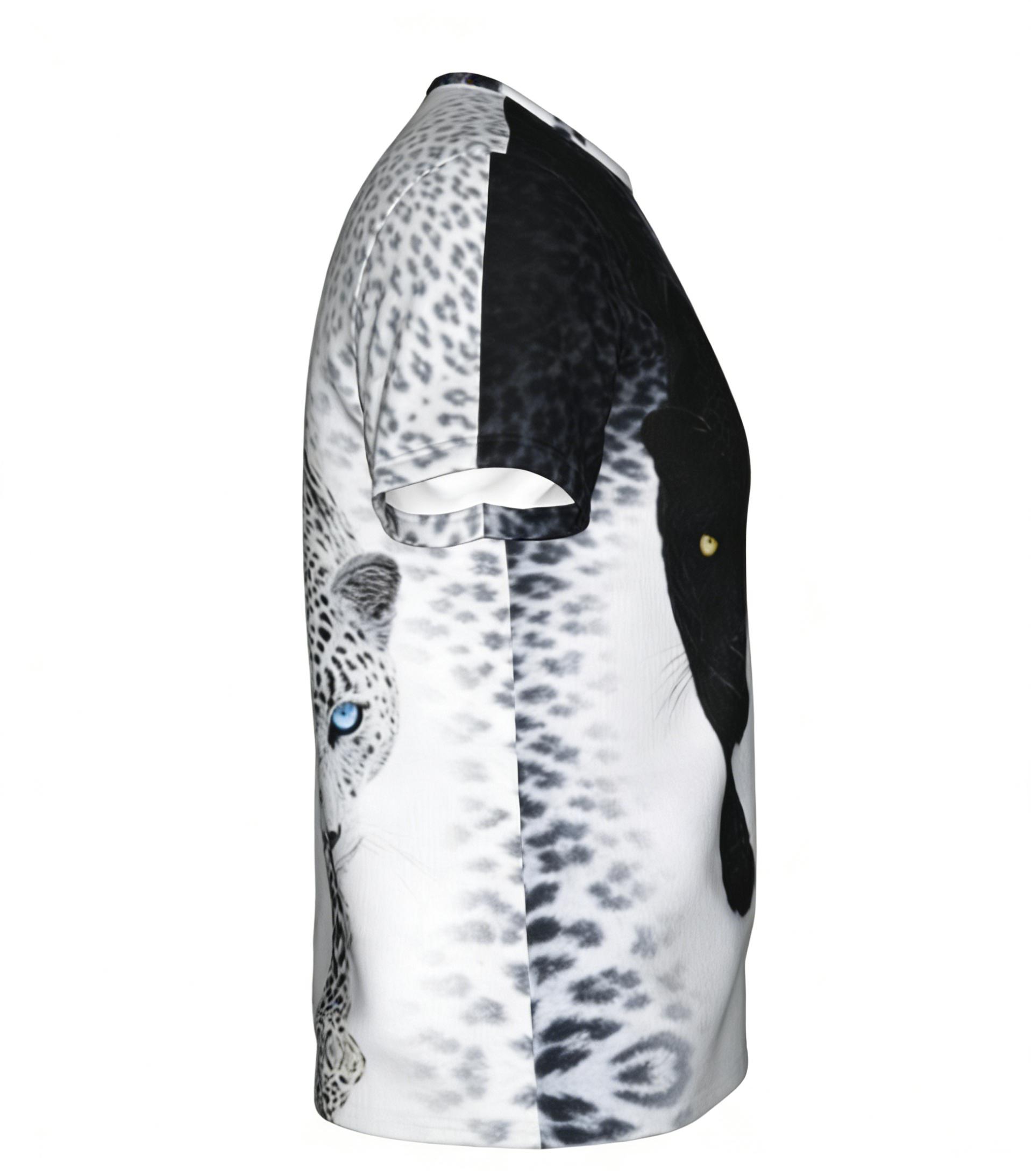 Double Leopard Attack Black and White Cheetah Summer Full-Print Short-Sleeve 3D Printed T-Shirt, Unisex, Cool and Trendy, Wild and Unique Style, Suitable for Outdoor Wear, Party Tops, Couple Pattern, Gift for Friends