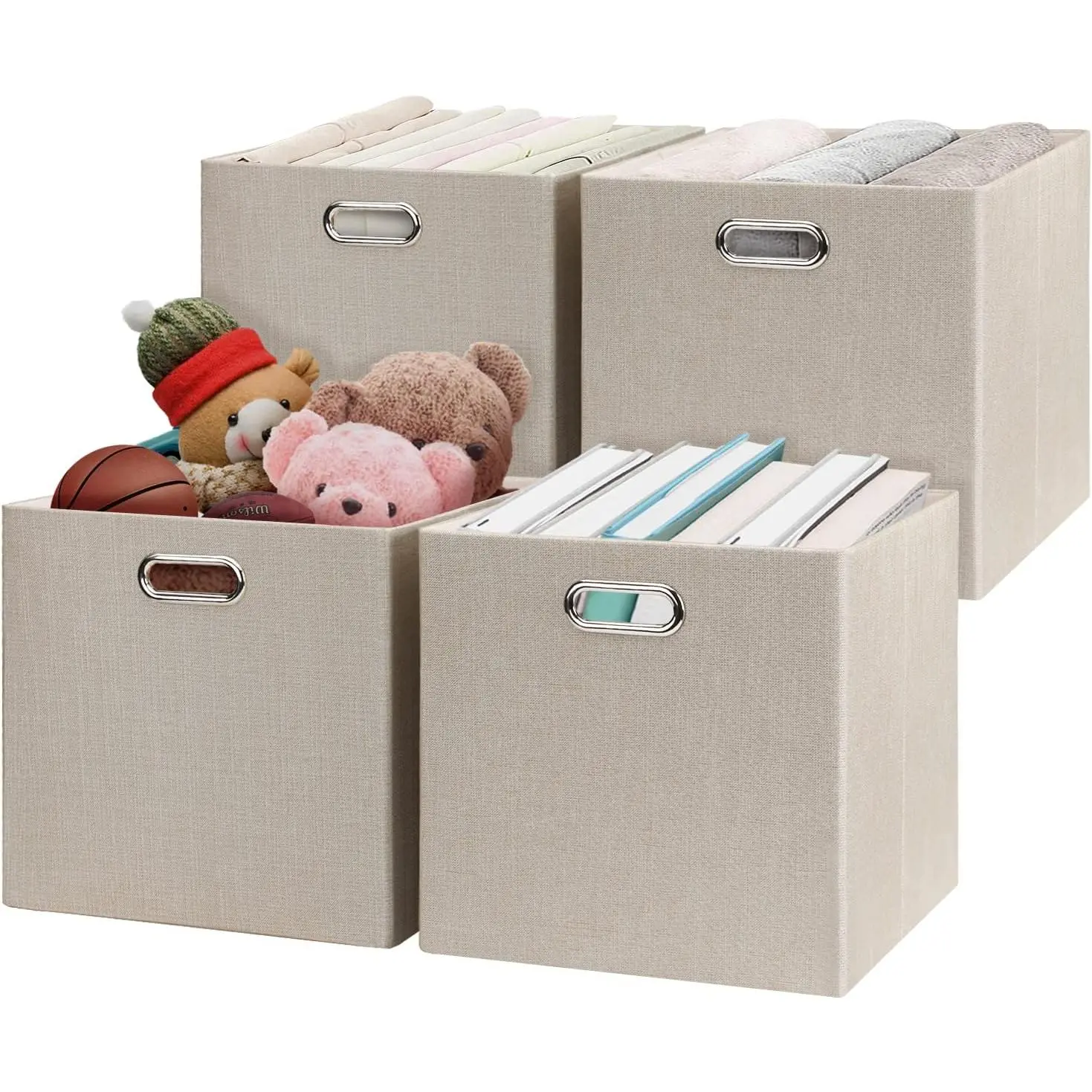 Storage Cube Basket Bins,13×13 Foldable Storage Boxes for Closet Organizer Shelf Cabinet Bookcase,Thick Fabric Drawer,Set of 4, Beige