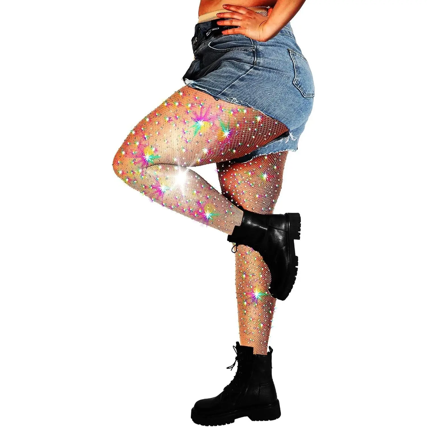 10X Strong Ultra Sparkly Rhinestone Fishnet Stockings, Plus Size Sparkle Fishnet Tights for Women, Concert Outfit(Gift)