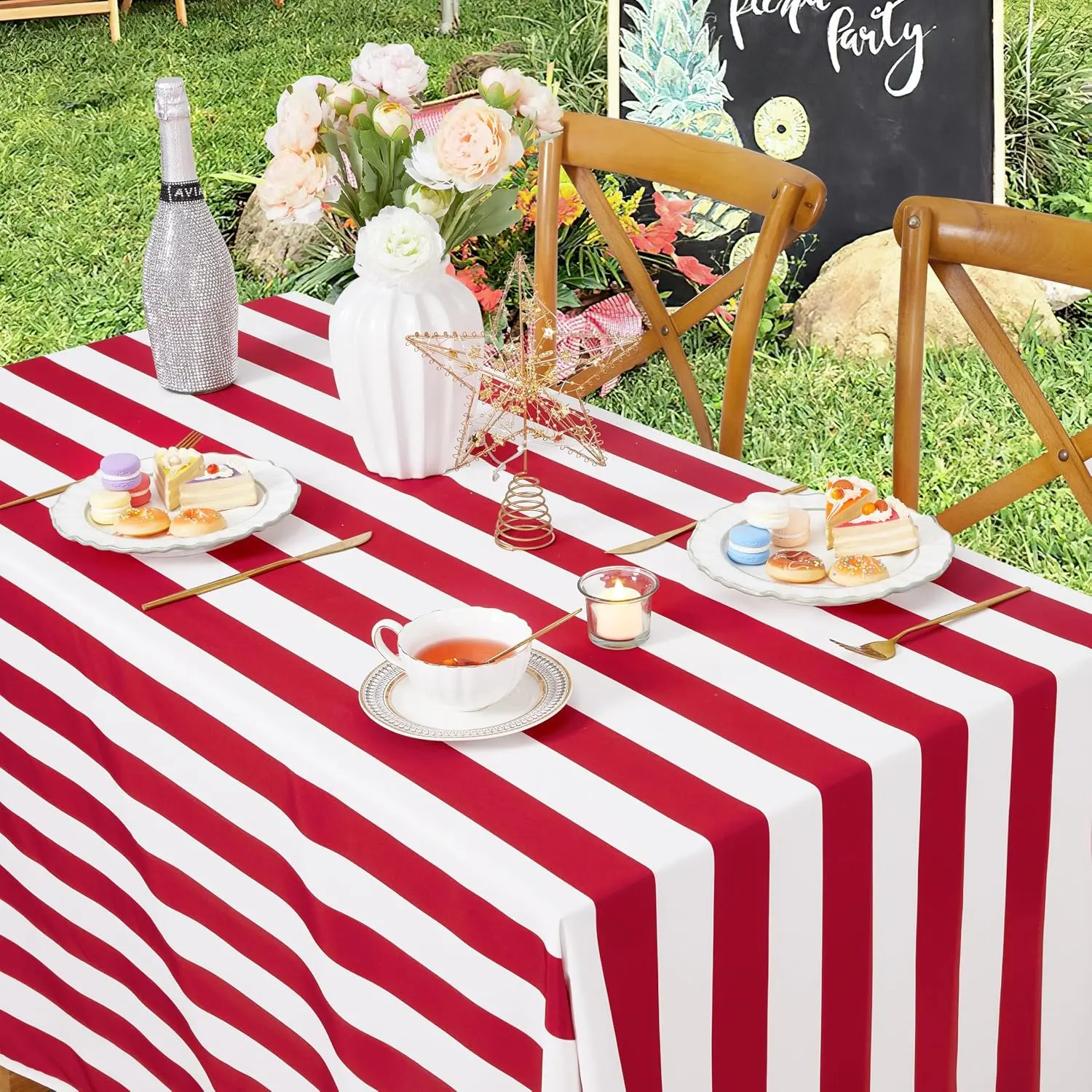 SoarDream Classic Large Decorative Red and White Striped Rectangle Tablecloth, 57x120" Table Cover for Holiday Summer Picnic Outdoor Party Kitchen Decoration