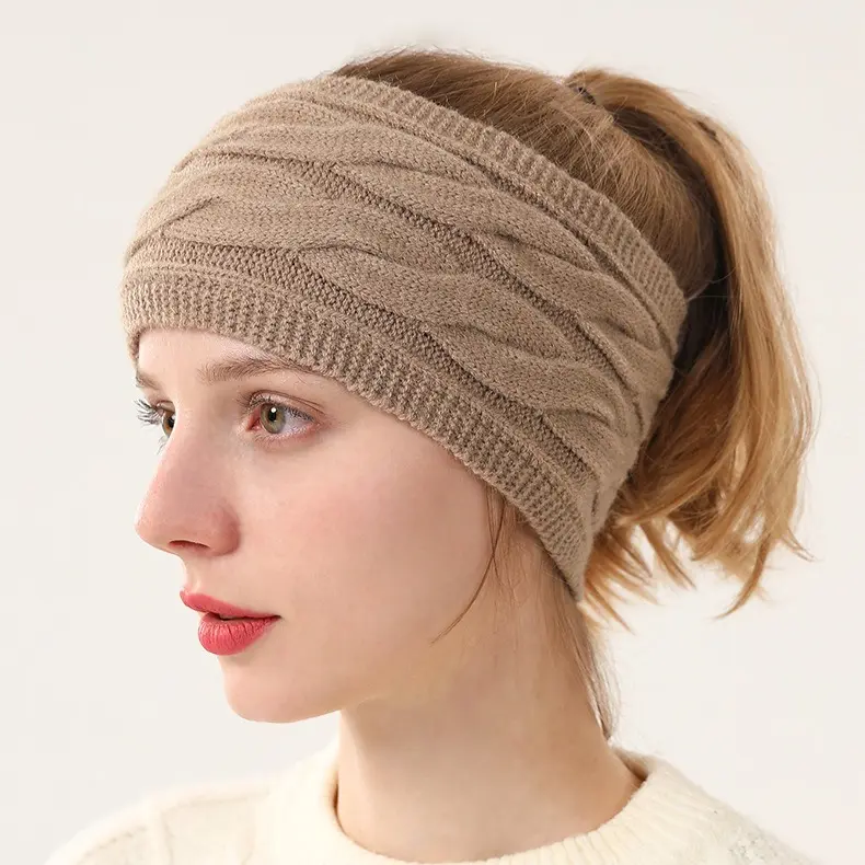 Womens Autumn Winter Twisted Knit Knitwear Headband Fleece Lined Warm Multipurpose Fashion Head Accessory Elastic Hairband Usable As Soft Hair Tie Light Sports Sweat Resistant Daily Stylish