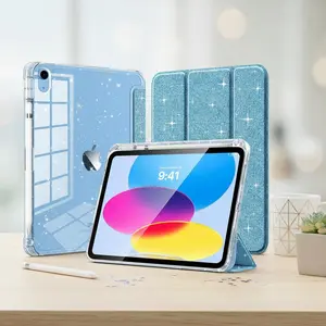 Case for iPad (A16) 11th Generation 11 Inch 2025, iPad 10th Generation Case 10.9 Inch 2022, Glitter TPU Cover with Shiny Clear Back Shell & Pencil Holder,Auto Wake/Sleep,Sky Blue woman gift