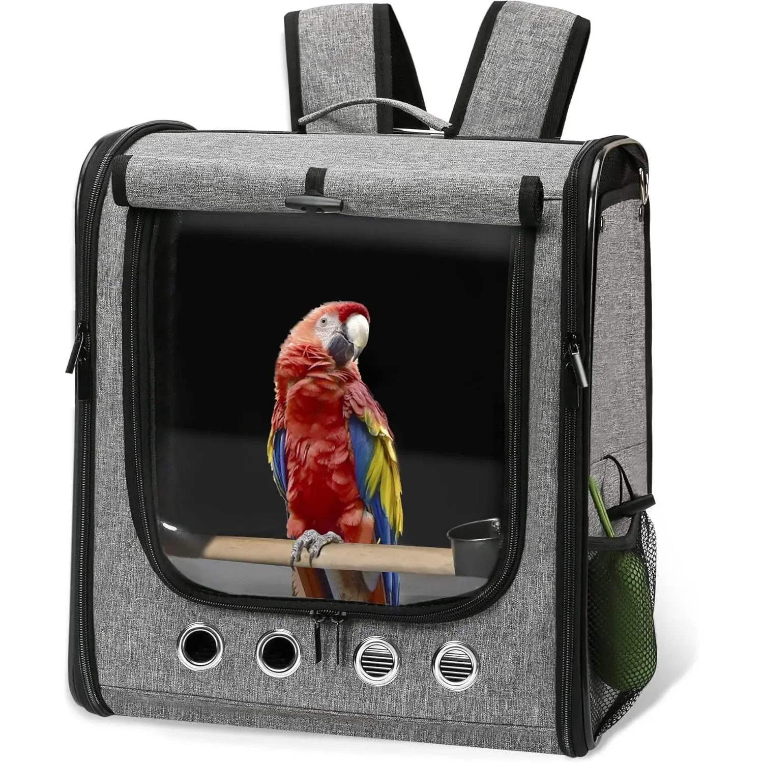 Portable Lightweight Transparent Breathable X-Large Bird Travel Carrier Cage Backpack with Stand for Parrot Pet