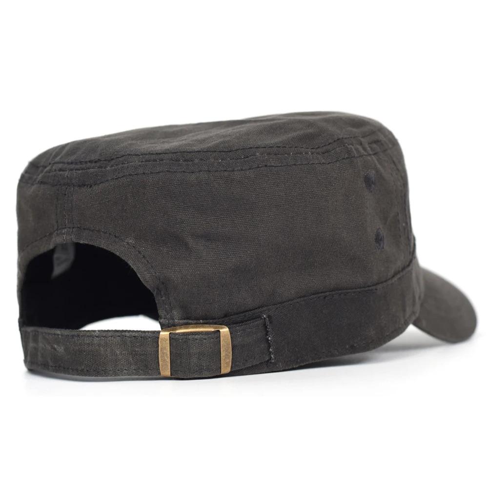 Waxed Canvas Cotton Military Caps Men Waterproof Cadet Army Cap Unique Design Vintage Flat Top Hat