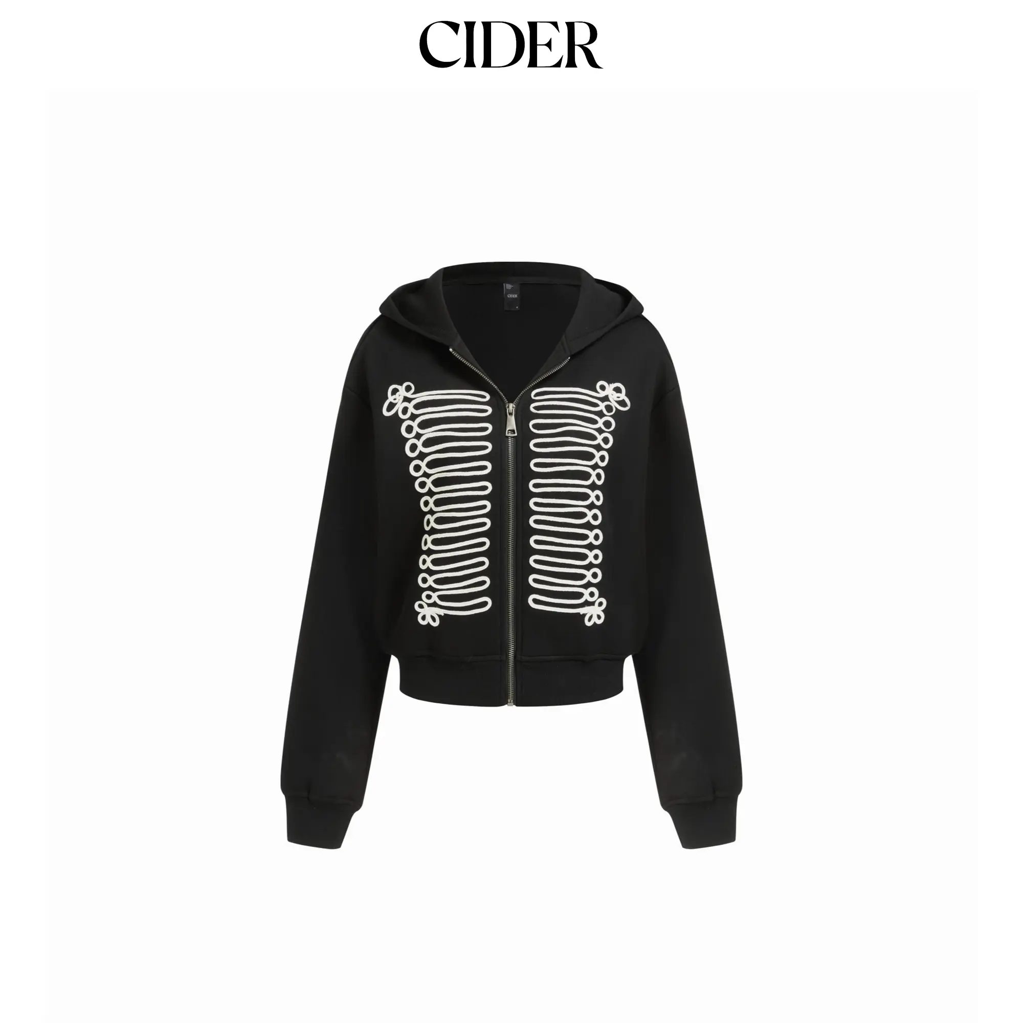 Cider Cotton-blend Embroidery Metal Detail Zip Up Hoodie
