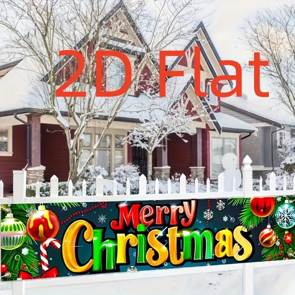 Merry Christmas 2D Flat Polyester Party Banner - HD Digitally Printed Sign with Festive Ornaments, Snowflakes Pattern; Soft, Lightweight, Foldable Cloth Backdrop for Holiday Decor, Outdoor Display