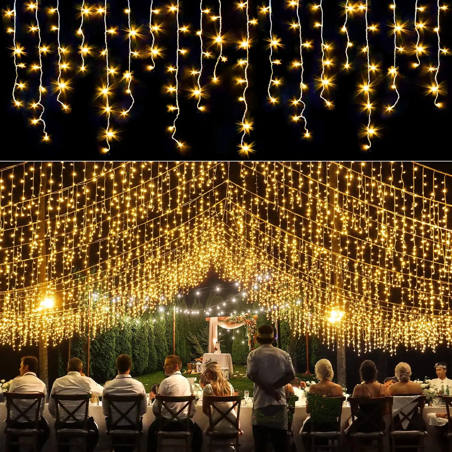 Icicle lights for Outside Christmas Lights Outdoor 33ft 400 LEDs Warm White | Twinkle String Lights with 75 Drops 8 Modes Timer Plug in  for House Tree Holiday Wedding Party  Bedroom Indoor