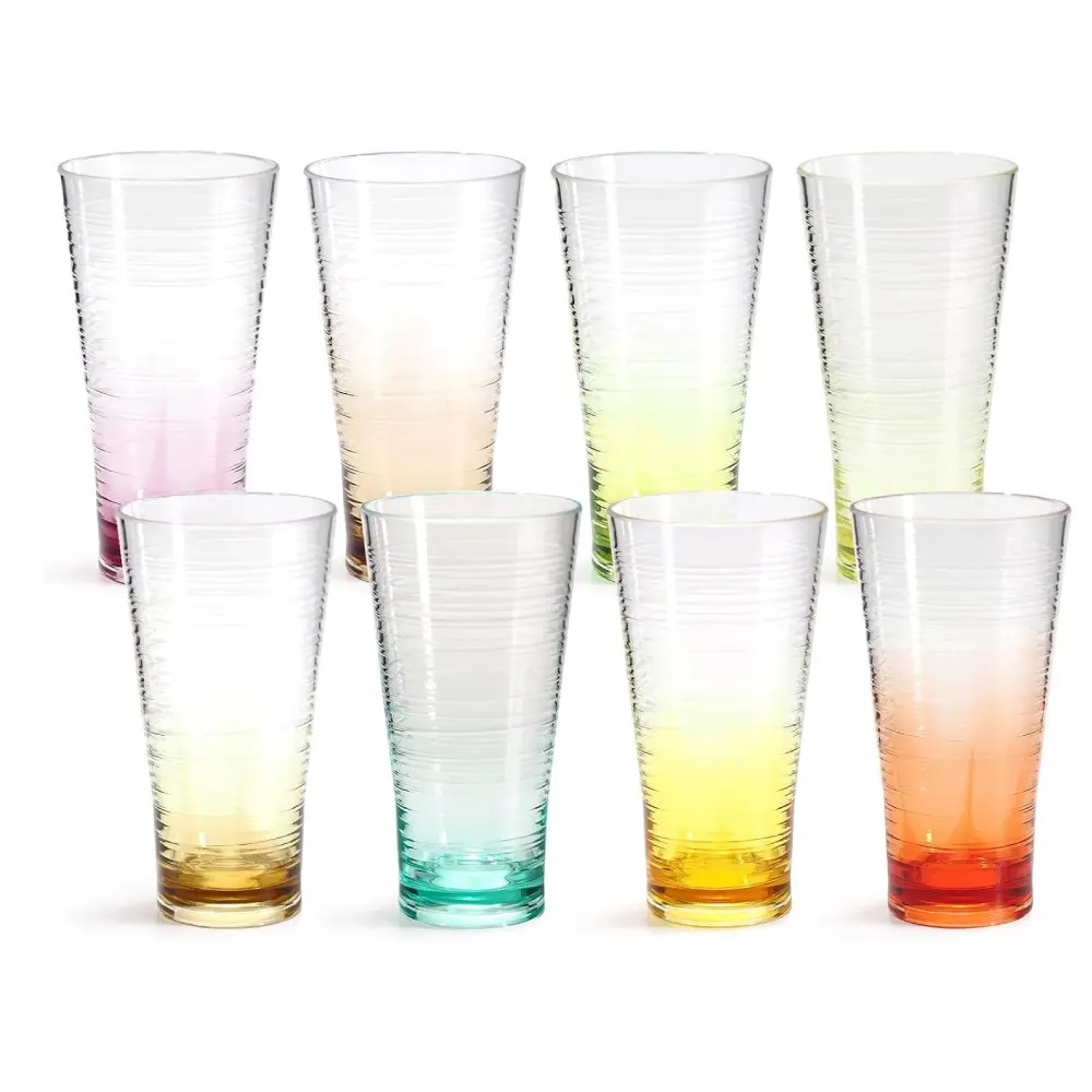 8-Piece Ombre Plastic Tumblers Set - 20 oz Large Acrylic Drinking Glasses, Reusable Shatterproof Water Cups, BPA-Free & Dishwasher Safe, Perfect for Party, Pool & Everyday Use