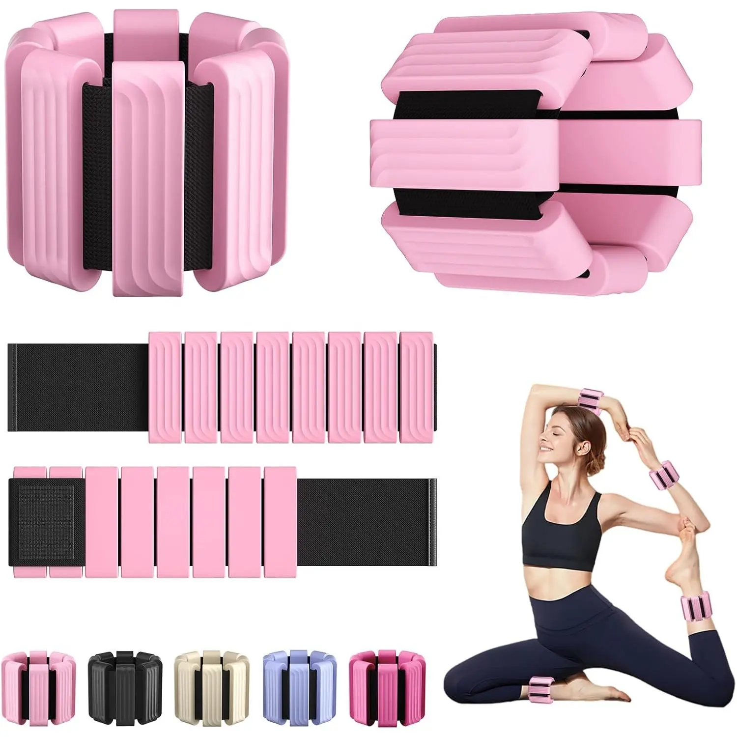 Adjustable Wrist and Ankle Weights for Women Men, 2 lbs Total Set of 2 (1LB Each) Weighted Arm Bands Foot Leg Weights for Walking Yoga Training Exercise Running