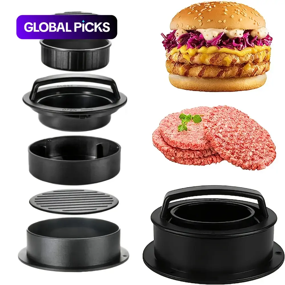 Burger Press Set, 3-In-1 Stainless Steel Patty Maker for Burgers, Meat Patties & Pancakes, Mold Tool, Durable Kitchen Gadget, Kitchen Utensils Gadgets #GLOBAL PICKS