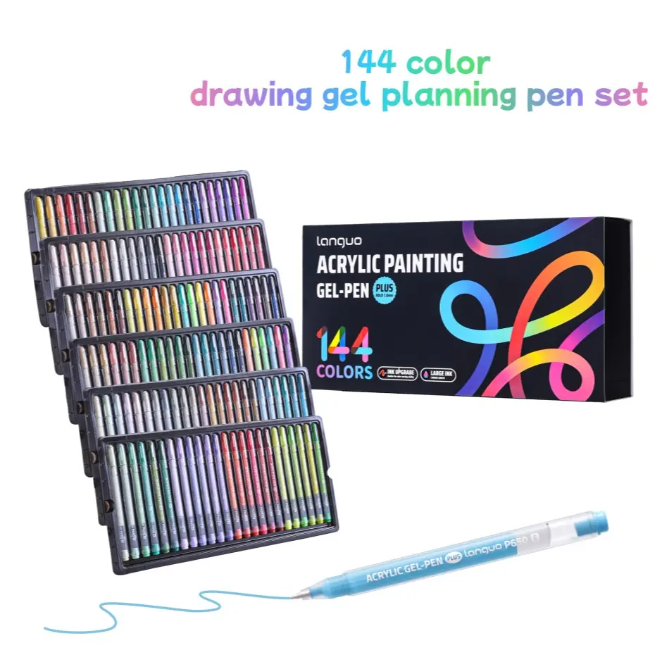 Languo 144 Color Acrylic Gel Pen Set, 1.00mm Tip, Large Capacity Matte Ink, Ideal for Adult Coloring, Art, DIY, School Supplies, Art Drawing Supplies