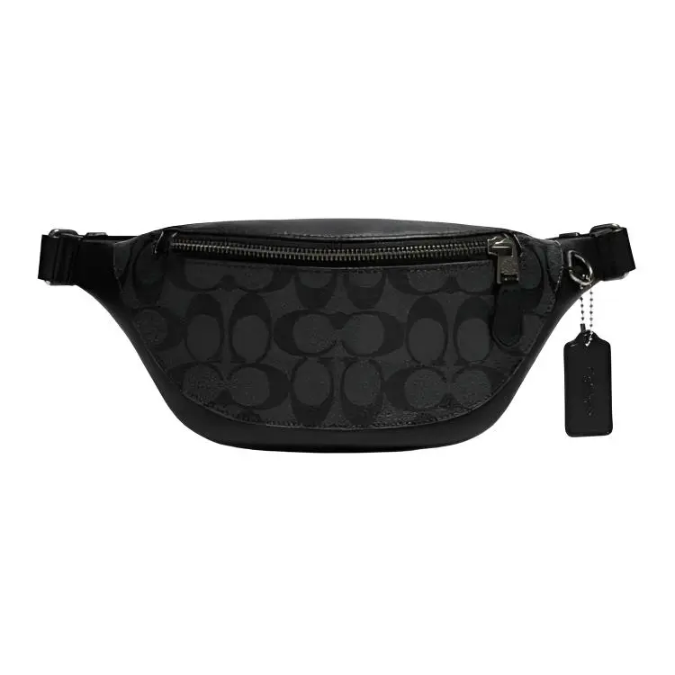 COACH Warren 29 Classic Monogram Logo Zip Chest Bag – Men’s PVC and Genuine Leather Crossbody Waist Pack in Black