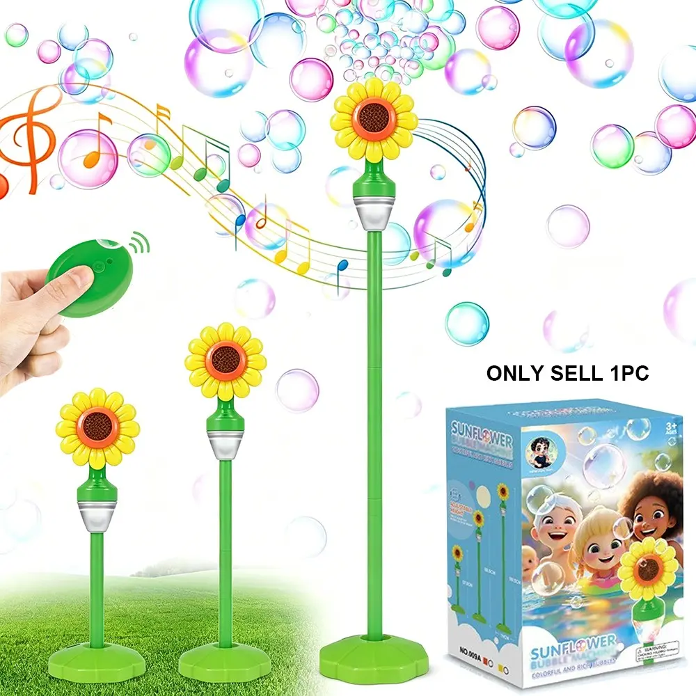 Bubbles Stand Machine with Sound Light, Sunflower Bubbles Maker, Tall Adjustable, Rechargeable Automatic Bubbles Blower for Outdoor Backyard Party, Birthday Christmas Gifts
