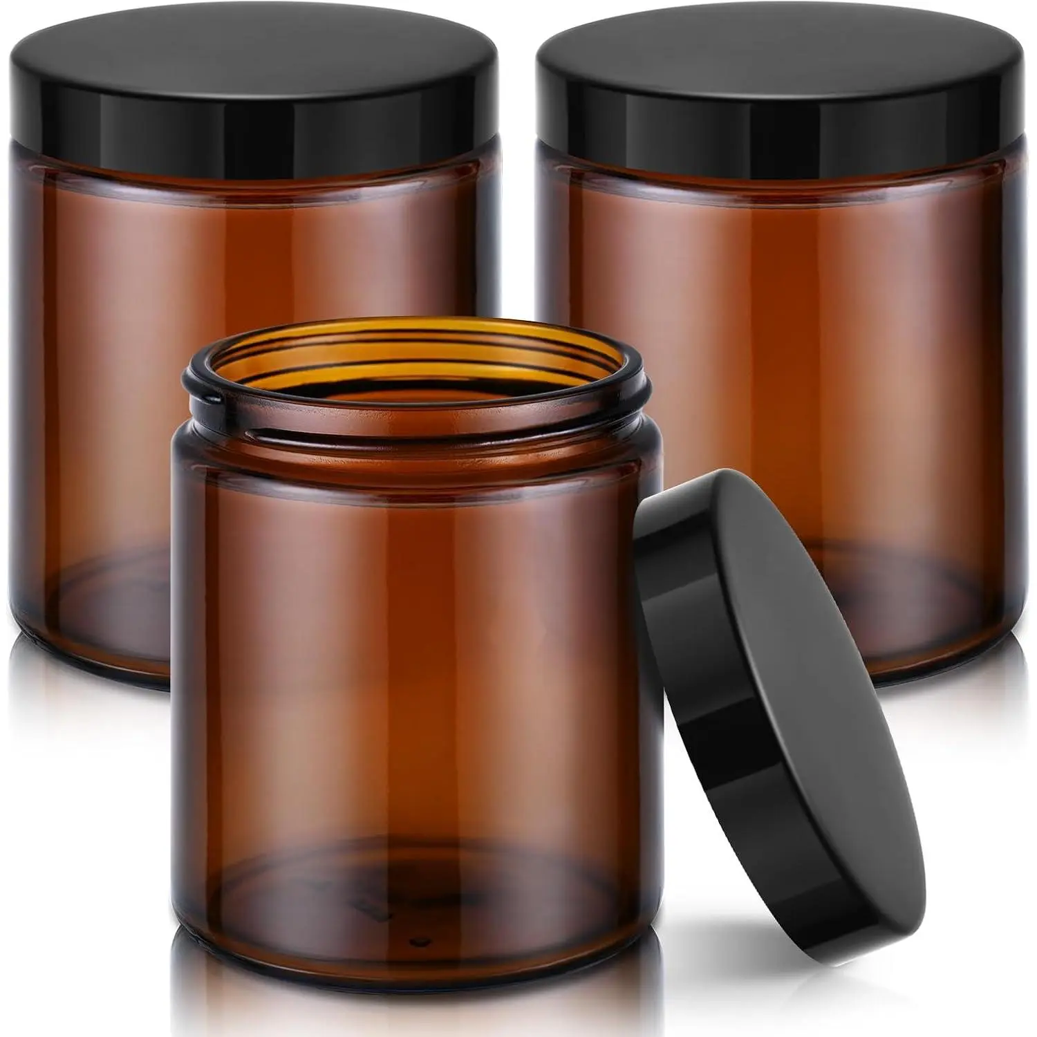 8 oz Glass Jars with , 3 Pack Small  Glass Jars with Black  | Leakproof, Non-Slip Base, , Empty Glass Containers with Blank Labels for Sample, Cream, Lotion, Honey,