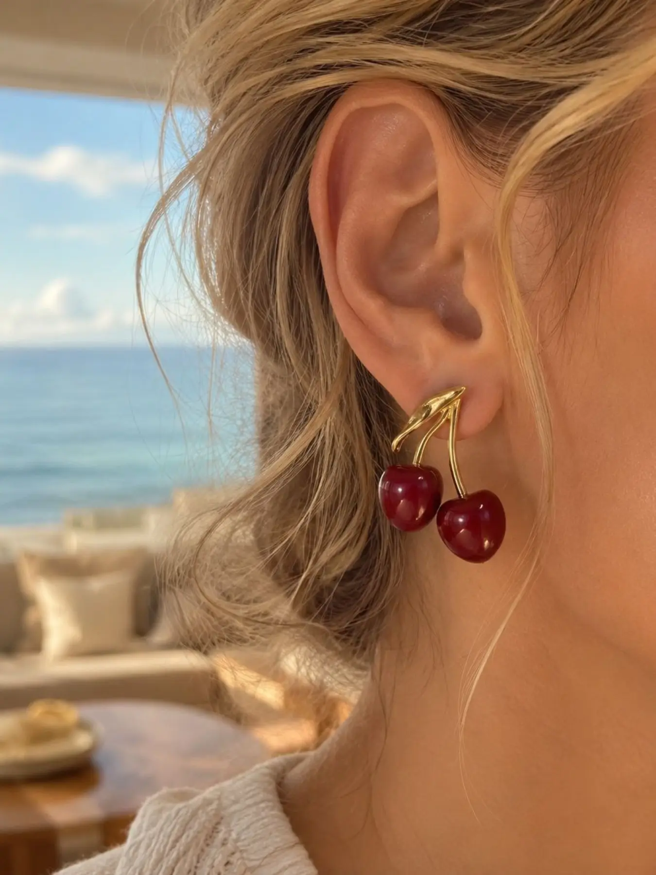European Style Stainless Steel Resin Cherry Earrings, Women's French Countryside Sweet Style, Unique Accessories, All Seasons Party Jewelry