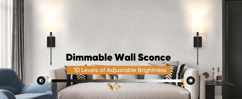 24.8in Rechargable Wall Sconces Set of 2 with Remote, Indoor Not Hardwired Dimmable Wall Lamps with White Fabric Shade, Rechargeable Wireless wall lights For Bedroom, 2 Bulbs Included