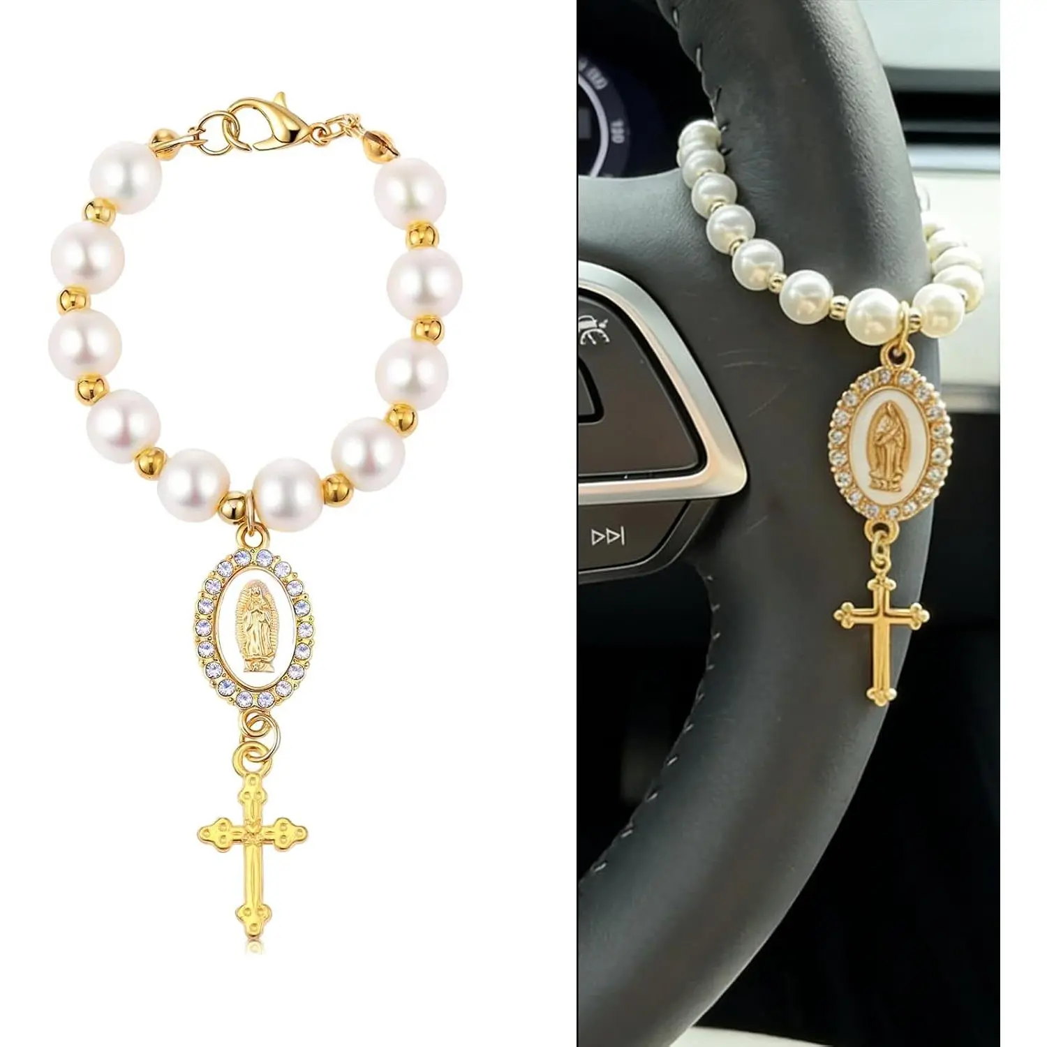 Classic Synthetic Steering Wheel Charm - 1 Accessory, Adjustable via Lobster Clasp, Car Interior Protection Beads, Rearview Mirror Rosary, Steering Wheel Chain Decorative Insert