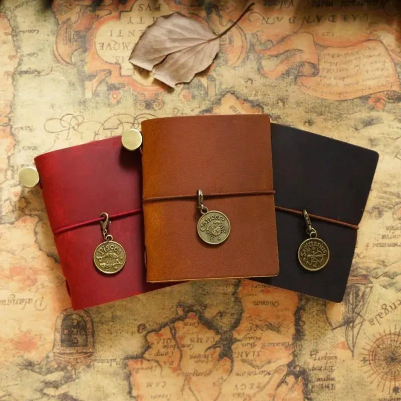 Fromthenon Travelers Notebook Mini Loose-leaf Notebook Top Layer Leather Pocket Planner Notebooks for Students Stationery