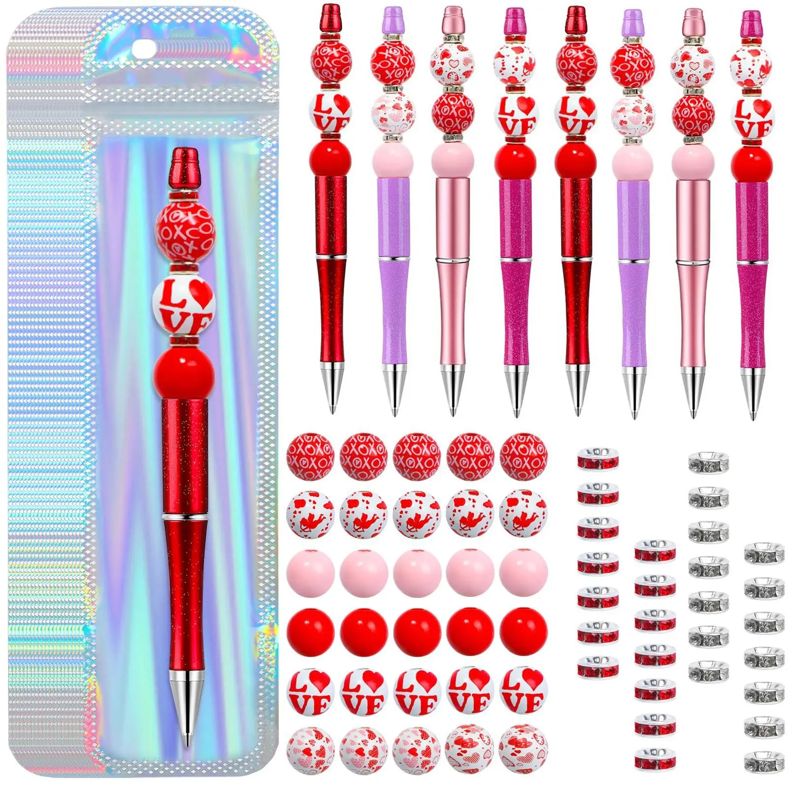 Bead Pen DIY Kit, 1 Set Including 8 Beading Pens and Beads, Beaded Making Kit, Creative Craft Supplies for Kids, Perfect Gift for Art Lovers