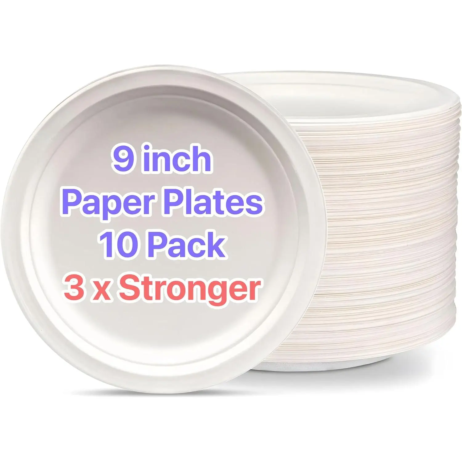 Paper Plates White [9 inch] - [10 Pack] Heavy-Duty 3 x Stronger Soak-Proof Cut Resistant Microwave-Safe  Compostable   Disposable (10 Pack, 9 Inch - White)