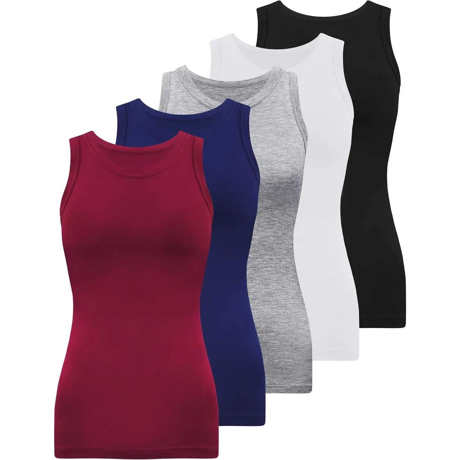 5 Pack Womens Crewneck Tank Tops High Neck Tank Tops Sleeveless Slim Fit Basic Tanks Top Ladies Undershirts