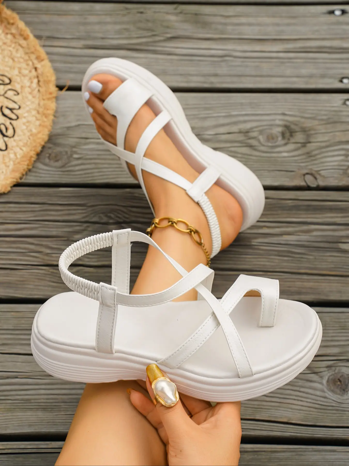 Women's Thong Cross Strap Platform Sandals, Elastic Stretch Ankle Band, Multi-Layer Thick Cushion Sole, Soft Comfort Insole, Wear Resistant Anti Slip Outsole, Minimalist Vacation Style Matches Jeans And Dresses, All Season Outdoor Daily Sandals
