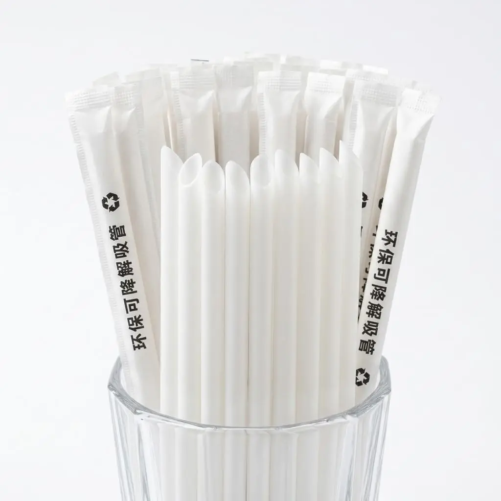 PLA Boba Straws Smoothie Straws,Individually Wrapped Disposable   Large Wide-mouthed Milkshake Drinking Straws (100, White, 6 * 230mm)