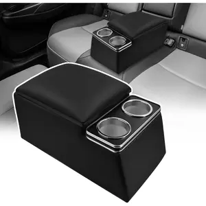 Seat Organizer with Cup Holders, Rear Bench Seat Center Consoles with Armrest Middle Storage Box, Padded Top Lid for Armrest, Black