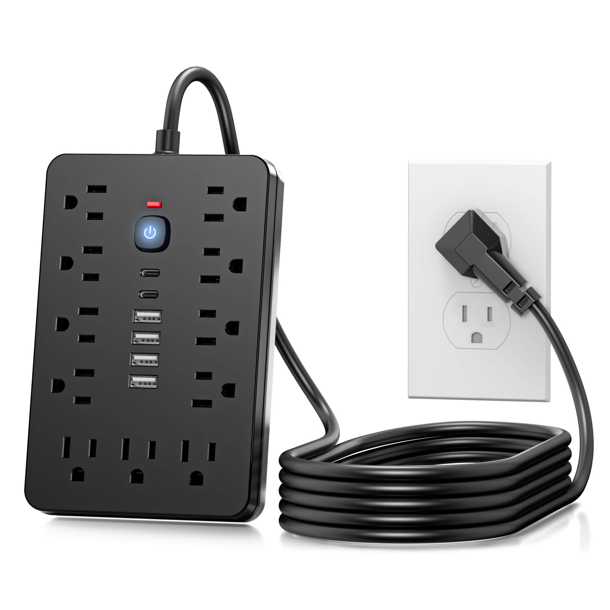 17 In 1 Surge Protector Power Strip, Wall Mounted Compact Desktop Charging Station With 11 AC Outlets, USB & Type-C Ports, Suitable for Home, Office and Travel