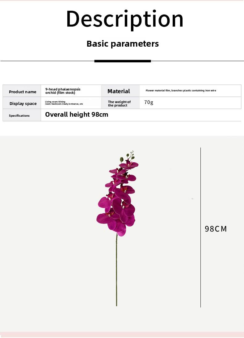 9 artificial Phalaenopsis orchids with a luxurious feel, suitable for decorating the living room, dining table, entrance, and wedding room