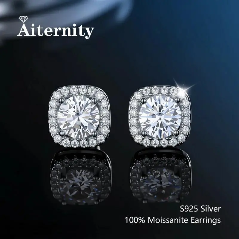 D VVS1 Pass Diamond Tester Pen Moissanite Stud Earrings For Women 100% Real 925 Sterling Silver With 2 Certificates Moissanita