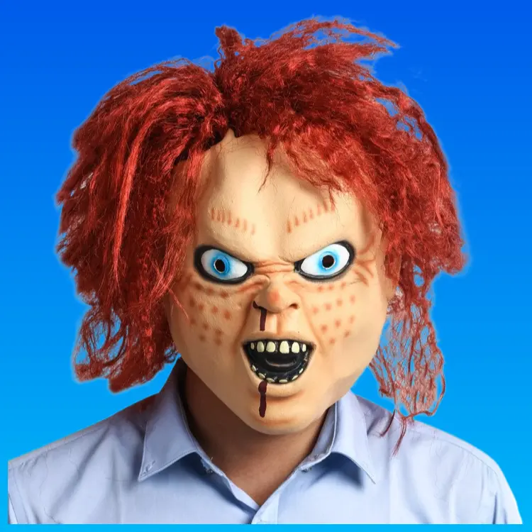 Horror Stitched-Face Doll Mask, Scary Latex Full Head Cosplay Prop for Adults for Halloween Party & Carnival Fun
