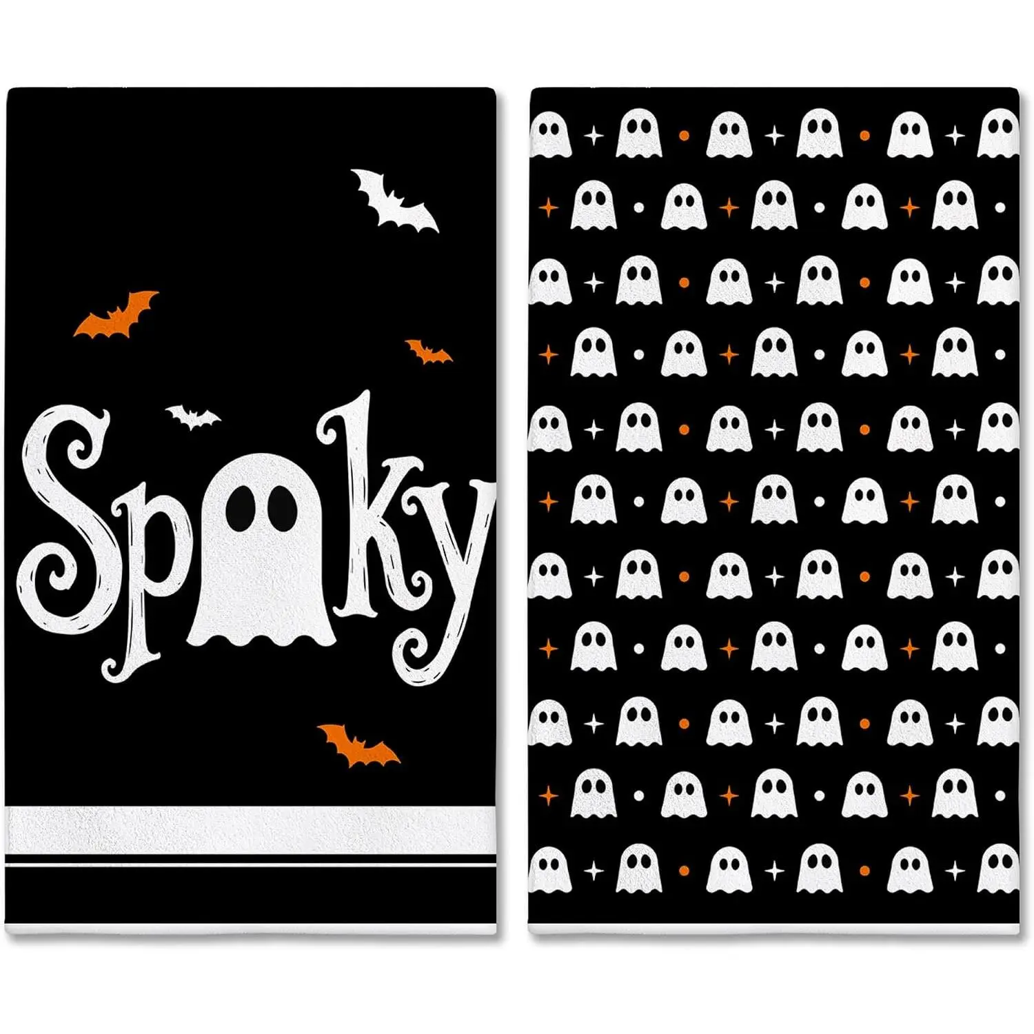 Halloween Kitchen Towels,  Spooky Halloween Hand Towels | Black Dish Towel,  Bathroom Decor, Sets of 2, 18"x28", Gifts