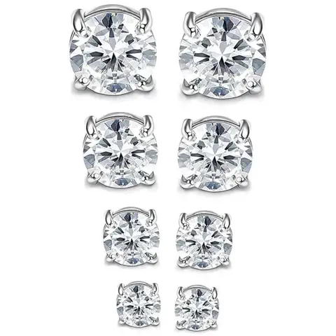 Rust-Resistant Stainless Steel Magnetic Clip-On Earrings for Men, 6/8mm Round AAA+ CZ Inlaid Hypoallergenic Shining Ear Accessories, No-Piercing Precision Jewelry for Gifting, Shining Earrings