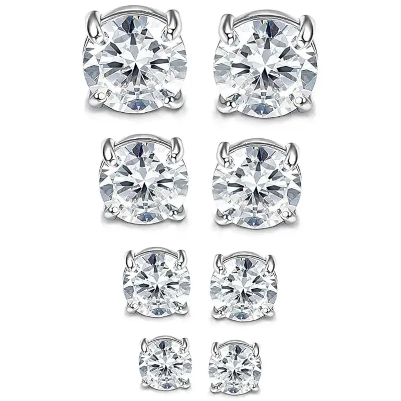 Rust-Resistant Stainless Steel Magnetic Clip-On Earrings for Men, 6/8mm Round AAA+ CZ Inlaid Hypoallergenic Shining Ear Accessories, No-Piercing Precision Jewelry for Gifting, Shining Earrings