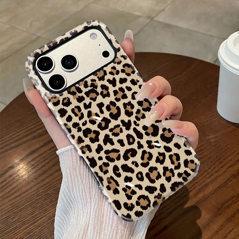 2-in-1 Anti-Scratch Silicone Phone Case for iPhone 17/16/15/14/13/12/11 Pro Max Plus Air E, Neutral Leopard Print Glossy TPU Cover with Shock-Absorbing Bumper, iOS-Fitting Protection Accessory for iPhone Series, Accessories, Shockproof
