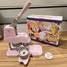 Pink Button Maker Machine 58mm (2.25 inch), DIY Button Pin Maker Machine Comes with Free Button Parts, Circle, Cutting Board, Pattern Paper, Holographic Bags, Colored Film, and Protective Case